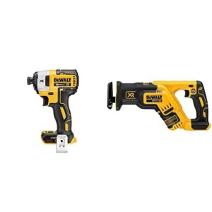 DEWALT 20V MAX XR Impact Driver, Brushless, 3-Speed, 1/4-Inch, Tool Only (DCF887B) & 20V MAX* XR Reciprocating Saw, Compact, Tool Only (DCS367B)