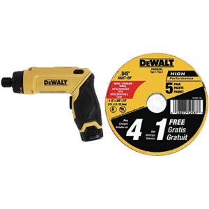 DEWALT 8V MAX* Cordless Screwdriver Kit, Gyroscopic, 2 Batteries (DCF680N2) & Cutting Wheel, General Purpose Metal Cutting, 4-1/2-Inch, 5-Pack (DW8062B5)