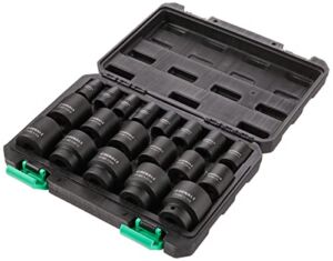 Amazon Brand – Denali 19-Piece 1/2-Inch Drive 6 Point Shallow Impact Socket Set, SAE Size with Carrying Case