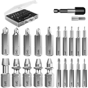 Nuovoware Damaged Screw Extractor Set, 22 PCS Easy Out Stripped Screw Extractor Kit, All-purpose HSS Broken Screw Remover Set with Magnetic Extension Bit Holder & Socket Adapter