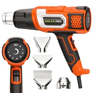 GALAX PRO Heat Gun, 12.5AMP Hot Air Gun Kit with 3-Temp Settings 60℃~500℃ for Crafts, Tripping Paint,Fast Heating，180″ Selection Adjustment and 4 Nozzle Attachments