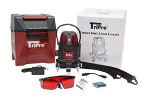 Tripro Multi-Line 6 Beam Self-Leveling Pro Series Line Laser Level -Rotary Cross -1x Horizontal 4x Vertical and 1x Plumb Dot -360° Rotating Base -Total Coverage -Optional Tripod CARRY CASE INCLUDED