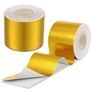 Heat Shield Tape Cool Tapes Aluminum Foil Heat Reflective Adhesive Heat Shield Thermal Barrier Foil Tape Self-Adhesive Heat Resistant Tape for Hose and Auto Use, 2 Rolls (Gold, 2 Inch x 32.8 ft)
