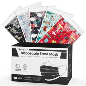 50 Pack Christmas Adults Individually Wrapped Masks, Disposable 3-Ply Non-woven Breathable Face Masks For Men and Women