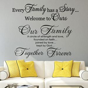 2 Pcs Vinyl Wall Quotes Stickers Family Lettering Wall Decals Scripture Wall Decal Bible Verse Vinyl Stickers Our Family is a Circle Inspirational Stickers for Bedroom Home Decor (Small, Basic)