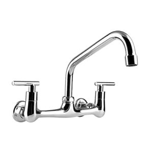 KWODE 2-Handle Commercial Sink Faucet 8 inch Center Wall Mount Kitchen Faucet with 8″ Swivel Spout for Home Restaurant Kitchens Brass Constructed Chrome Finish