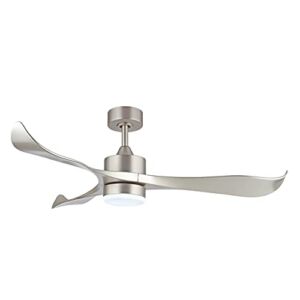 WINGBO 52’’ Modern Ceiling Fan with Lights and Remote, Brushed Nickel Ceiling Fan, 3 Curved Blades, Noiseless Reversible Motor, Indoor LED Ceiling Fan for Kitchen Bedroom Living Room, ETL Listed