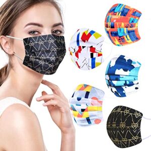 LUCIFER 100 Pack Face Mask, Multicolor Disposable Face Mask For Women Men, 3-Ply Adult Masks With Comfortable Earloops & Adjustable Metal Nose Strip (Random Patterns)