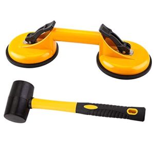 Floor Gap Fixer Tool for Laminate Floor Gap Repair Include Premium Quality Heavy Duty Aluminum Suction Cup and Fiberglass Handle Rubber Mallet (Yellow) – Can’t Use on Scraped Surface Floor