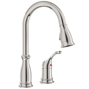 APPASO 2 Hole Kitchen Faucet with Pull Down Sprayer, Stainless Steel Brushed Nickel Commercial Kitchen Sink Faucet with Side Single Handle, APS278BN