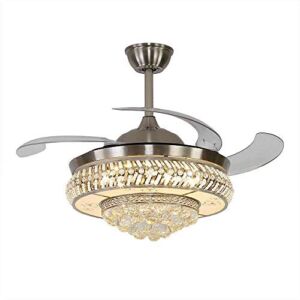 TFCFL 36″ Modern Ceiling Fan with Light Gold Luxury Crystals Invisible Chandelier Remote LED Lamp for Living Room, Dining Room, Study Room, Bedroom