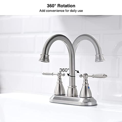 Two Handles Brushed Nickel Bathroom Faucets with Pop-up Drain Assembly,4 Inch Bathroom Sink Faucet with Two Water Supply Lines, Easy to Clean, Durable & Safety | The Storepaperoomates Retail Market - Fast Affordable Shopping