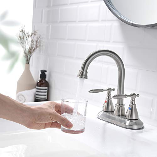 Two Handles Brushed Nickel Bathroom Faucets with Pop-up Drain Assembly,4 Inch Bathroom Sink Faucet with Two Water Supply Lines, Easy to Clean, Durable & Safety | The Storepaperoomates Retail Market - Fast Affordable Shopping