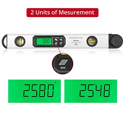 16 inch/40cm Aluminum Digital Angle Finder Built-in Bubble Vials, XUNTOP Digital Protractor 0-225° with Large Backlit Display Ideal for Interior Designer Carpenter Woodworker | The Storepaperoomates Retail Market - Fast Affordable Shopping