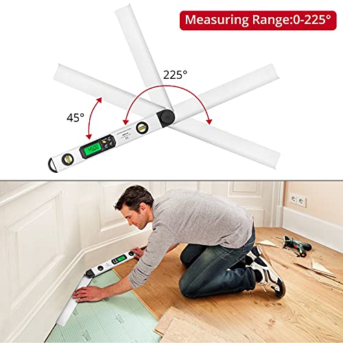 16 inch/40cm Aluminum Digital Angle Finder Built-in Bubble Vials, XUNTOP Digital Protractor 0-225° with Large Backlit Display Ideal for Interior Designer Carpenter Woodworker | The Storepaperoomates Retail Market - Fast Affordable Shopping