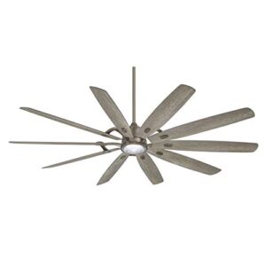 Minka Aire F865L-BNK Barn H2O – 84 Inch 10 Blade Ceiling Fan with Light Kit, Finish Color: Burnished Nickel, Blade Color: Savannah Gray