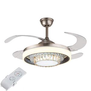 Ceiling Fan with Light 42″ Fan Chandelier White Crystal-three-color Dimming with Remote Control for Living Room, Study, Kitchen, Bedroom, Office, Restaurant