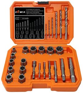 XEWEA Screw&Bolt Extractor Set and Right Drill Drill Bit Kit, Easy Out Broken Lug Nut Extraction Socket Set for Damaged, Frozen,Studs,Rusted, Rounded-Off Bolts, Nuts & Screws- 26Pcs