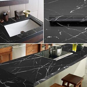 11.8″×78.7″Marble Contact Paper Matte Black Peel and Stick Kitchen Countertops Paper Black and White Marble Wallpaper Removable Self Adhesive Cabinet Covers Furniture Renovation Upgrade