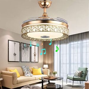 42″ Bluetooth Chandelier Ceiling Fan Smart Music Player Fandelier Ceiling Fan with Lights and Remote,Modern Ceiling Fan with Retractable Blades,Gold