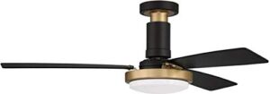 Craftmade MNG52FBSB3 Manning Modern 52″ Flush Mount Ceiling Fan with LED Lights & Wall Control, 3 Flat Black Plywood Blades, Flat Black/Satin Brass