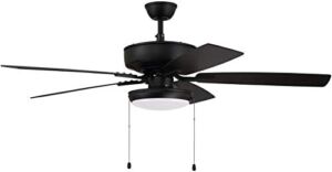 Craftmade P119FB5-52FBGW Pro Plus 52″ Ceiling Fan with LED Lights & Pull Chain, 5 Reversible Flat Black/Greywood MDF Blades, Flat Black