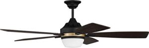 Craftmade FRS52FBSB5 Fresco 52″ Ceiling Fan with LED Lights & Wall Control, 5 Reversible Black Walnut/Grey Walnut Plywood Blades, Flat Black/Satin Brass