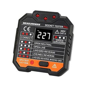 MEASUREMAN Socket Tester with Voltage Display, GFCI Outlet Tester 48-250V, Includes 7 Visual Indications and Wiring Legend for Home & Professional Use