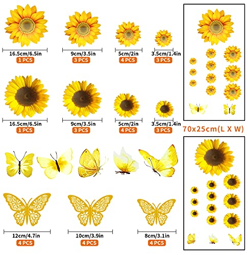 39PCS Sunflower Wall Stickers & 3D Gold Butterfly Wall Stickers,Peel and Stick Yellow Sunflower Wall Decor,Removable Waterproof Wall Decals for Living Room Bathroom Bedroom Decoration | The Storepaperoomates Retail Market - Fast Affordable Shopping