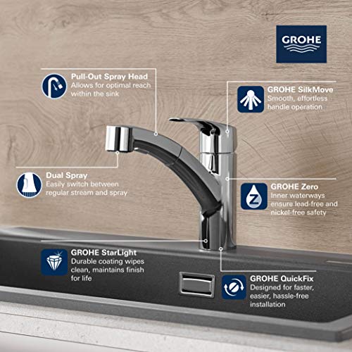 GROHE 30306DC1 Eurosmart Single-Handle Dual Spray Pull-Out Kitchen Faucet, Supersteel | The Storepaperoomates Retail Market - Fast Affordable Shopping