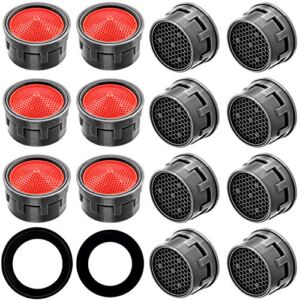 OIIKI 12 Set Faucet Aerator, Flow Restrictor Insert Faucet Aerators Replacement Parts, for Bathroom or Kitchen, Including 12PCS Red Faucet Aerator, 12PCS M22 Rubber Washers, 12PCS M24 Rubber Washers