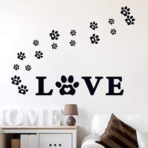 61 Pieces Paw Love Dog Wall Decor Decals Vinyl Paw Prints Sticker Wall Art Decoration for Dog Lover Home Decor and Dog Mom (Black Color)