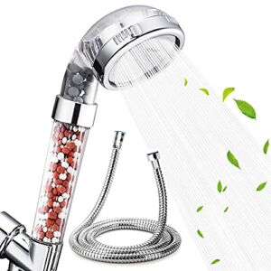 Nosame Shower Head, Filter Filtration High Pressure Water Saving 3 Mode Function Spray Handheld Showerheads for Dry Skin & Hair (White clear（shower head+1.5m extend hose）)