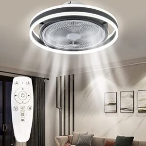 Home Ceiling Fan with Light, 20 inches LED Remote Control Fully Dimmable Lighting Modes Invisible Acrylic Blades Metal Shell Semi Flush Mount Low Profile Fan with 8 Blades Smart Ceiling Light,Black