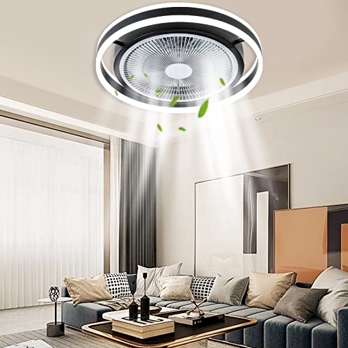 Home Ceiling Fan with Light, 20 inches LED Remote Control Fully Dimmable Lighting Modes Invisible Acrylic Blades Metal Shell Semi Flush Mount Low Profile Fan with 8 Blades Smart Ceiling Light,Black | The Storepaperoomates Retail Market - Fast Affordable Shopping