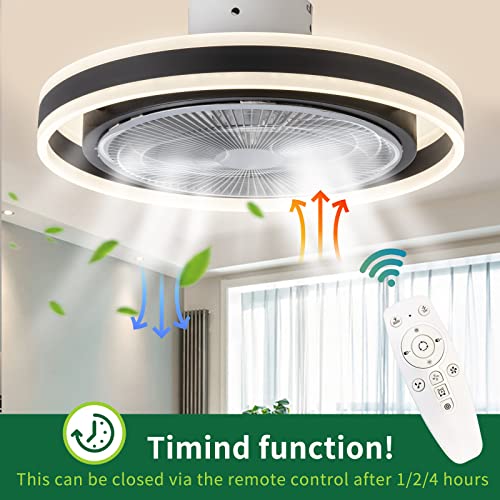 Home Ceiling Fan with Light, 20 inches LED Remote Control Fully Dimmable Lighting Modes Invisible Acrylic Blades Metal Shell Semi Flush Mount Low Profile Fan with 8 Blades Smart Ceiling Light,Black | The Storepaperoomates Retail Market - Fast Affordable Shopping