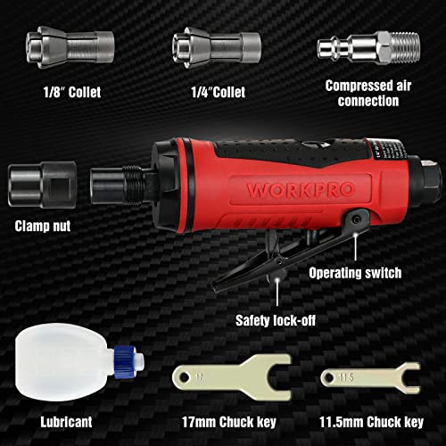 WORKPRO Air Die Grinder, 1/4-Inch Pneumatic Straight Die Grinder, 25000RPM, Air-Powered Die Grinder for Grinding, Cutting, Polishing, Welding Repair, Deburring, 1/4″ & 1/8″ Collets Included | The Storepaperoomates Retail Market - Fast Affordable Shopping