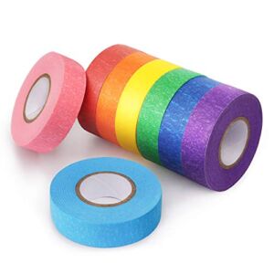 8 Rolls Colored Masking Tape Rainbow Colors Painters Tape Colorful Craft Art Paper Tape for Kids Labeling Arts Crafts DIY Decorative Coding Decoration Teaching Supplies, 8 Colors