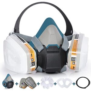 panbear Reusable Half Facepiece Dustproof Respirator – Organic Gas Dust Chemical Respirator with Extra Filters for Painting, Machine Polishing, Welding ,Spraying and Other Work Protection