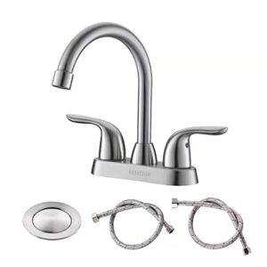 Bathroom Sink Faucet with Pop-up Drain Assembly, Two Handle Bathroom Faucet – Temperature Control , Easy to Install, Durable & Safety – Lavatory Faucet Brushed Nickel, Easy to Clean