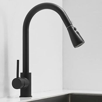 Dolinvo Kitchen Faucet with Pull Down Sprayer for 1 or 3 Hole Sink with Deck Plate Matte Black Pull Out Sprayer High Arc 2 Types of Jet with Pause Function Stainless Steel Single Handle with Hoses | The Storepaperoomates Retail Market - Fast Affordable Shopping