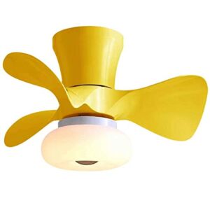 Modern Ceiling Fan with Light, Semi Flush Mount Ceiling Fan with Remote ntrol 6 Speeds Hidden Blades Low Profile for Bedroom Dining Room,yellow,55x29cm