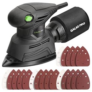 GALAX PRO Detail Sander, 1.1A Powerful Motor, 14000 OPM Compact Electric Sander with 16Pcs Sandpapers and Dust Bag, Soft Grip Handle for Comfortable Woodworking