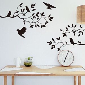Gusuhome Birds Trees Wall Sticker,Tree Branches Wall Decal,DIY Removable Wall Art Decal Mural Peel and Stick Wallpaper for Bedroom, Farmhouse, Living Room and Decor，Black