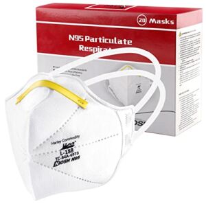 Harley N95 Mask 20 Pack,NIOSH Certified Particulate Respirators Protective Face Mask,L-188 White N95 Face Masks for Adult Men & Women
