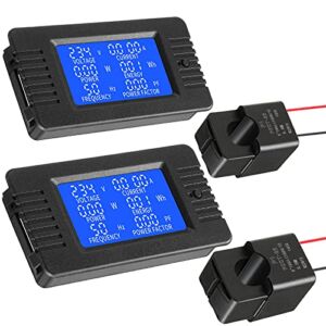 2 Pieces AC Power Meter AC 80-260V 100A Crs-022b LCD Digital Current Voltage and Current Monitor Meter Power Voltmeter Ammeter with 100A Current Split Core Transformer CT
