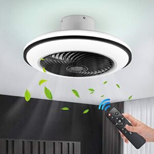 IYUNXI LED Modern Ceiling Fan with Lights,Flush Mount Dimmable Black Ceiling Fan Light with Remote Control,Enclosed 72W 3-Color Speed Low Profile Ceiling Fan for Bedroom Living Room
