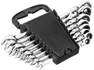 Amazon Brand – Denali 5/16-3/4-Inch, Flex Ratcheting Combination Wrench Set with Wrench Holder, 8-Piece