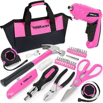 THINKWORK 40-Piece Pink Tool Set – Ladies Hand Tool Set with 3.6V Rotatable Electric Screwdriver – Long-lasting and Durable-Very Suitable for Gifts, Perfect for DIY, Daily Home Decoration | The Storepaperoomates Retail Market - Fast Affordable Shopping