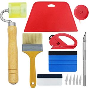 9 Pack Wallpaper Smoothing Tool Kit for Wallpaper Paste Include Seam Roller Tape Measure 3 Size Squeegee Paint Brush and Craft Knife